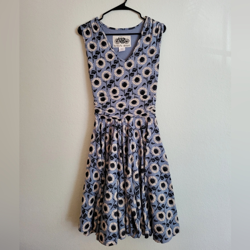 Effie's Heart Blue Floral Dress Size Small, Stretchy, Pockets, Rockabilly